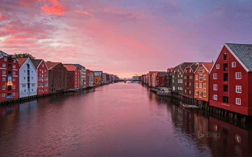 Historic fishing warehouses in Trondheim, Norway