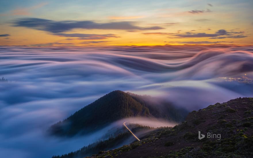 Clouds flowing over the mountains of Tenerife, Canary Islands, Spain