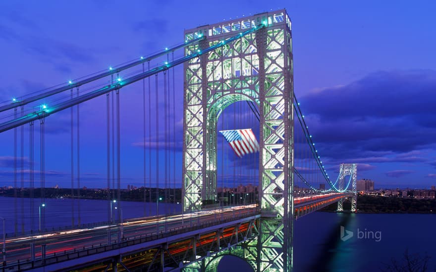 Old Glory flies over George Washington Bridge in New York City