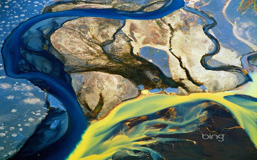 Aerial view of glacial ice on the River Thjorsa (Þjórsá) in southern Iceland