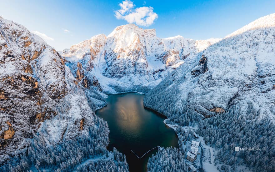 The Pragser Wildsee in the Dolomites, South Tyrol, Italy