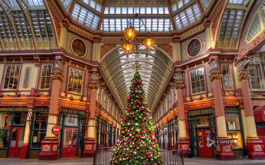 Leadenhall Market decorated for Christmas in London