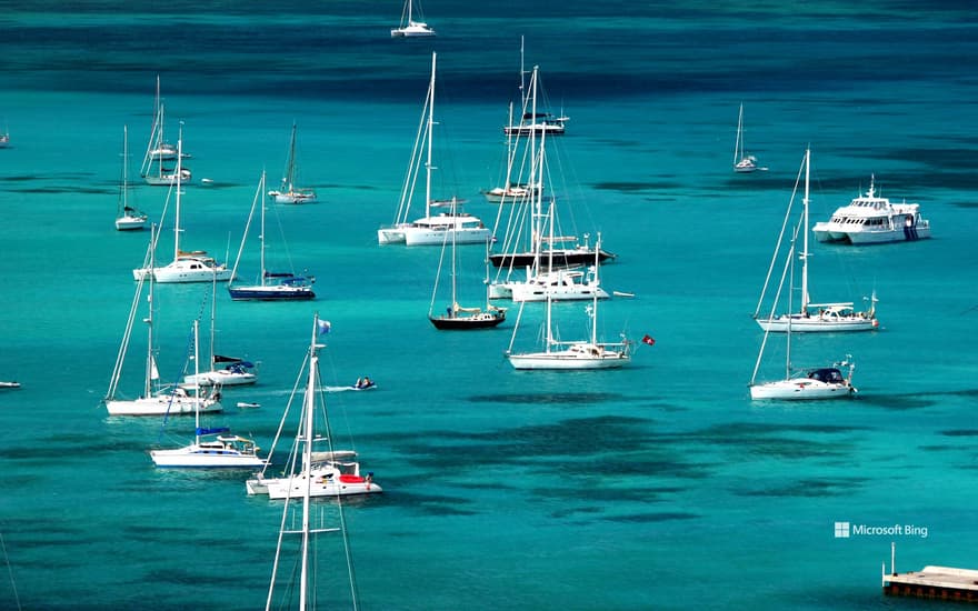 Boats in Marigot Bay, Terre-de-Haut, Saintes Archipelago, Guadeloupe