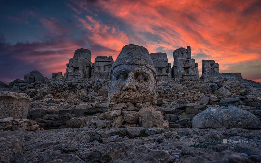 Colossal limestone statues on Mount Nemrut, Adıyaman, Turkey