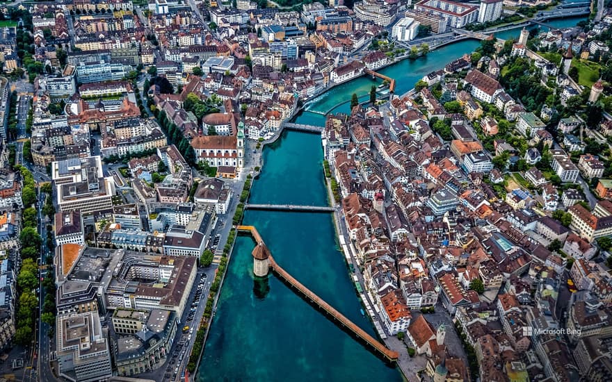 Chapel Bridge over the river Reuss in Lucerne, Switzerland