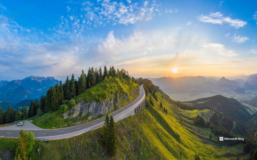 Aerial view of the Rossfeld Panorama Road, Berchtesgaden, Germany