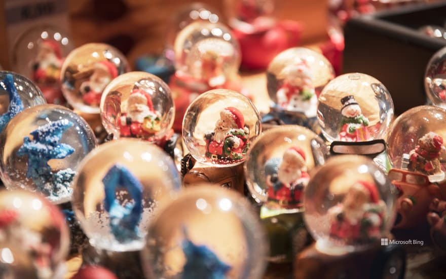 Snow globes at a Christmas market in Heidelberg, Germany
