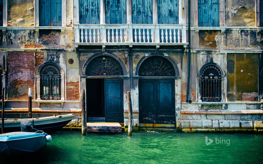 Building façade and canal in Venice, Italy